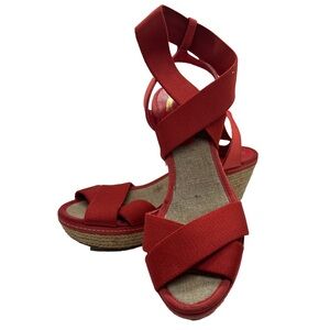 Elie Tahari Elastic Strap Red Espadrille Wedge Sandals
